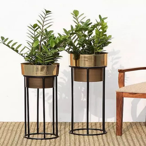 Macetero martillado con soporte, conjunto de 2 plantas de decoración interior y exterior, soporte de exhibición de Metal, maceta de flores - Product Image 2