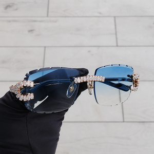 Luxury Rimless Blue Gradient Crystal Sunglasses for Women UV400 Designer Square Diamond Decor Fashion <b>Eyewear</b> - Product Image 1