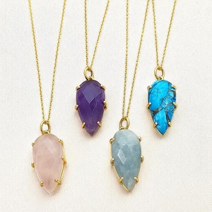 Conjunto de piedras preciosas en forma de pera colgante collar chapado en oro plata esterlina collar de piedra natal hecho a mano joyería al por mayor encantos - Product Image 1