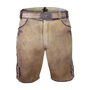 Short classique allemand confortable en cuir suédé pour hommes, motifs personnalisés brodés, couleur unie, décontracté - Product Image 1
