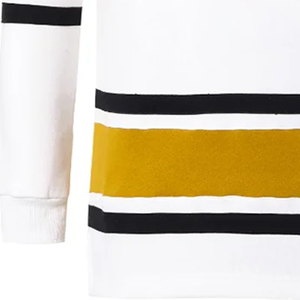 เสื้อฮู้ดฮอกกี้สีขาวทองแบบกำหนดเอง ผ้าฟลีซพรีเมียมสำหรับฤดูหนาว เป็นมิตรกับสิ่งแวดล้อม กันลม ลายทางสีดำปัก - Product Image 4