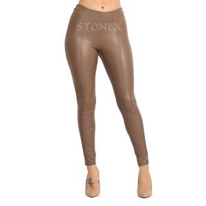 2025 femmes pantalons en cuir en gros taille haute étiré pantalon à jambes larges pantalon en cuir végétalien - Product Image 1