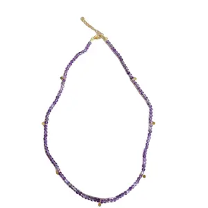 美丽的手工紫水晶珠链魅力镀金925纯银串项链套装