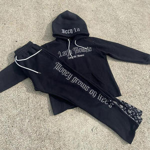 Conjunto Deportivo Personalizado 100% Algodón, Lavado Ácido, Estilo Desgastado, Pantalones Deportivos Acampanados de Secado Rápido con Logotipo Bordado - Product Image 3