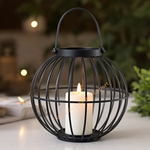 Sleek Black Iron Sphere Lantern Unique Modern <b>Candle</b> Jar <b>Holder</b> for Stylish Indoor/<b>Outdoor</b> Decor and Soothing Ambiance Lighting - Product Image 5