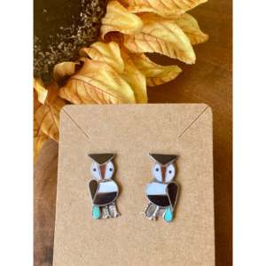 Zuni Cultural Collectible Jewelry Multi-Stone and Sterling Silver Inlaid Owl <b>Post</b> <b>Earrings</b> - Product Image 1