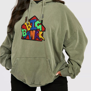 Sweat-shirts à capuche pour femmes grandes tailles, logo brodé 3D personnalisé sur le devant, 100% coton, décontracté, tricot uni - Product Image 1