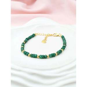 Bracelet tennis en or 18 carats plaqué or avec émeraudes, diamant en forme de cœur et perle d'eau douce, style religieux, bijoux en or rose - Product Image 3
