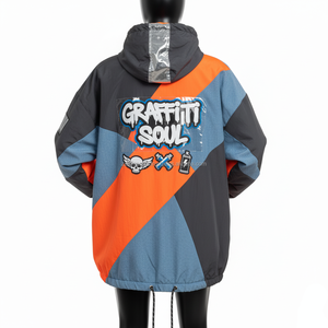 Veste coupe-vent de qualité supérieure pour femmes Tissu polyester Orange Bleu Gris Couleur Block Design Logo personnalisé Imprimé Veste à écussons pour femmes - Product Image 2