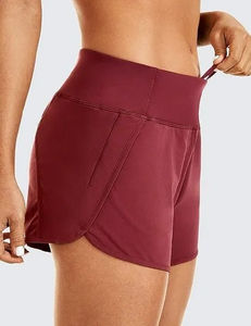 Short de fitness d'été taille haute pour femme séchage rapide avec cordon de serrage respirant et poche zippée fermeture à la taille élastique - Product Image 3