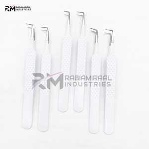 Pinzas para Pestañas de Acero Inoxidable de Alta Precisión RMI con Punta Plateada Falsa y Juego de Pinzas con Recubrimiento de Polvo Blanco - Product Image 4