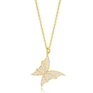 Pendentif à breloque en pierre de Zircon transparent, Design de papillon, coupe ronde, bijoux turcs en argent Sterling 925 faits à la main - Product Image 1