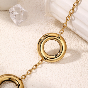 Perhiasan POP kalung panjang wanita, liontin lingkaran rongga berlapis emas Stainless Steel trendi tidak pudar tidak alergi - Product Image 5