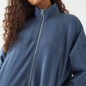 Ensemble 2 pièces en molleton de coton personnalisé avec logo OEM pour femme : sweat-shirt zippé et pantalon de jogging coupe droite, ajustement décontracté, poids moyen 350 GSM - Product Image 5