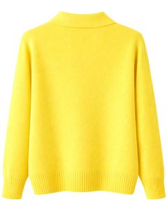 Women Bright Yellow Button Front Knit <b>Cardigan</b> Sweater <b>Long</b> Sleeve Soft Casual Winter Top With Polo Collar For <b>Ladies</b> Wear - Product Image 6