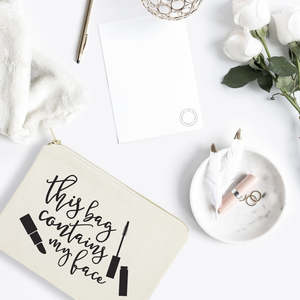 Portable Durable Cotton Canvas Cosmetic Bag This Bag Contains My Face <b>Makeup</b> Organizer Letter Pattern <b>Case</b> - Product Image 3