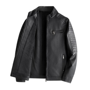 Chaqueta Hombre Abrigo Invierno Cuero Bomber Genuino Casual Marrón Chaquetas Abrigos Cuero de imitación Vintage Negro Biker Chaqueta Hombres a prueba de viento - Product Image 5