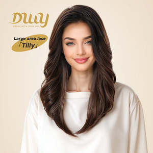 Tilly-DWY 13x6 Filter Lace Front <b>Wig</b> Free Part Medium-Length Wavy Layered Long Curly Wavy Brown <b>Black</b> Dark Roots Transparent - Product Image 1
