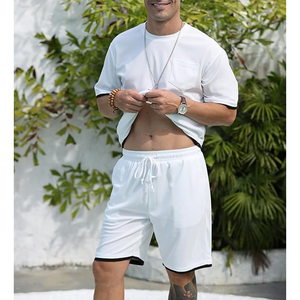 Chándal de Dos Piezas para Hombre, Conjunto Informal de Pantalones Cortos con Cintura Elástica, Camisa de Manga Corta con Botones, Verano - Product Image 4