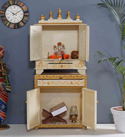 Moderner, umweltfreundlicher, anpassbarer, kompakter, faltbarer Mandir-Schrank aus massivem Mangoholz für Apartments und kleine Räume – ideal für Pooja