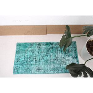 พรมวินเทจขนาด 1.5x2.9 ฟุต พรมตุรกีขนาดเล็ก พรมขนสัตว์ขอบสีน้ำเงิน - Product Image 3