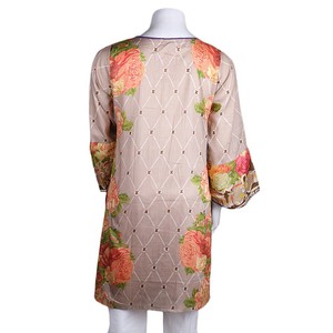 คุรตีผ้าลอนพิมพ์ลายสำหรับผู้หญิง - สีกาแฟ - Product Image 2