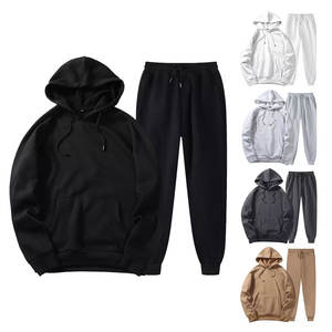 Ensemble de survêtements de sport 2 pièces pour hommes, sweat à capuche de couleur unie avec fermeture éclair à manches longues, survêtements de jogging décontractés pour l'hiver - Product Image 1