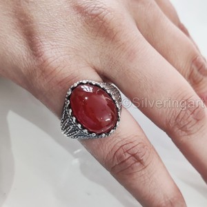 Bague en argent sterling 925 pour homme, pierre précieuse onyx rouge naturel, pierre de naissance de décembre, toutes tailles, bijoux arabes orientaux, vente en gros - Product Image 4