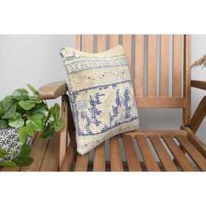 Luxury 14x14 Inch Beige Kilim Patchwork Wool Pillow Rustic Floral and <b>Vintage</b> Print Throw Pillow for <b>Bedding</b> Woven with Silk - Product Image 2