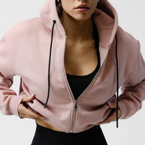High Quality Wholesale New Design Custom Logo Streetwear Plain <b>Cropped</b> Streetwear Style Full <b>Zip</b> <b>up</b> Cotton Hoodie for Women's - Product Image 2