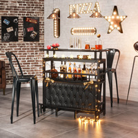 Nouveauté pour le divertissement à domicile : Tables de bar à jus et à vin noires personnalisées pour cuisine avec rangement