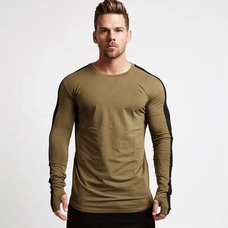 Wholesale High Quality 2024 Men's Gym Clothing Top Full Sleeve T Shirt Customized Long Line Hip Hop Tee Shirts