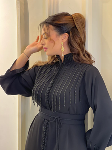 Handmade Black <b>Moroccan</b> Caftan Elegant Sparkling Stones Casual Style Anti-Static Breathable for Everyday Wear-Traditional Muslim - Product Image 5