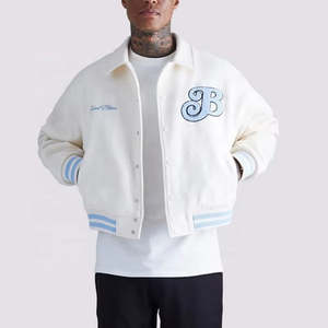 Chaqueta Universitaria Blanca Personalizada para Hombre, Chaqueta Universitaria de Lana Premium con Mangas Largas para Marca Privada - Product Image 1
