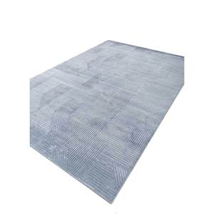 Tapis rectangulaire en laine et soie de bambou noué à la main, motif géométrique abstrait, bleu azalée, pour couloir, salon, AIWB-3061 - Product Image 2