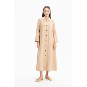 Robe en jean crochetée à col licou pour femme Camel - Options florales et unies respirantes XS-XL - Product Image 1
