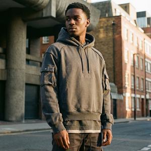 Sweat-shirt à capuche pour homme en molleton mélangé polyester/coton 500 g/m², coupe ample, longueur classique, broderie personnalisée, effet vieilli - Product Image 3