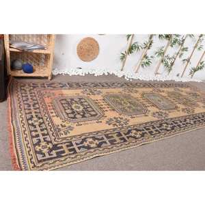 Alfombra de lana turca Vintage rústica negra Beige 4,3 X 11.8ft diseño de retales clásico hecho a mano para pasillo rectangular de látex para vivir - Product Image 2