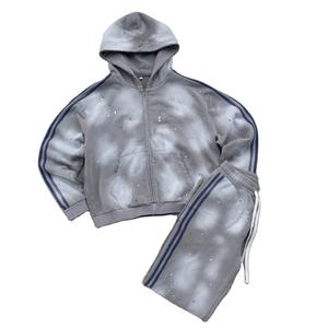 Ensemble short de survêtement deux pièces personnalisé Survêtement d'été brodé Ensembles veste short et sweat à capuche zippé pour hommes - Product Image 1