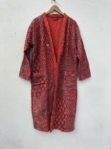 Women's Cotton Blazers Hand <b>Stitched</b> Kantha Quilted Jackets with Ajrakh Print Wholesale Short Long Sizes for Autumn Winter - Product Image 3