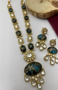 Conjunto de collar de polki de alta calidad, venta al por mayor, conjunto de collar Kundan chapado en oro con perlas largas para mujer, ropa de fiesta de boda - Product Image 4