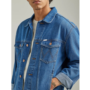 Chaqueta transpirable vaquera de manga larga ajustada con diseño personalizado de buena calidad para hombre, Chaqueta vaquera azul de nuevo estilo para hombre, servicio OEM - Product Image 5