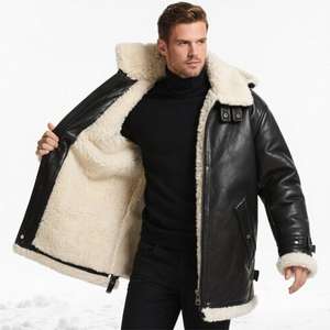 Blouson de moto imperméable en cuir doublé polaire thermique coupe-vent d'hiver avec ourlet ajustable pour la neige - Product Image 3