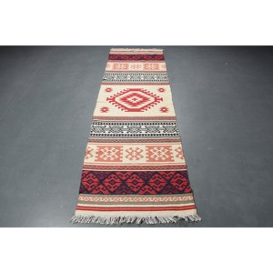 2.5x8.1 ft Turkish Rug, Vintage <b>Runner</b> Rug, <b>Red</b> Beige Ombr Wool Rug - Product Image 5