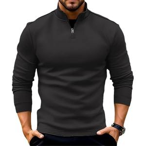 POLO de manga larga para hombre, cuello con cremallera, Top de moda, Color sólido, suéter negro, sudaderas con capucha, ropa para hombre - Product Image 4