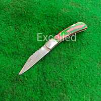 Cuchillo de bolsillo plegable multifuncional hecho a mano para supervivencia al aire libre con mango de madera Pakka personalizado y Funda de cuero gratis