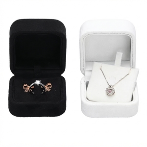 Wholesale Custom Printed Black Velvet <b>Ring</b> <b>Box</b> White Necklace Pendant Packaging <b>Box</b> Velvet Jewelry Gift Storage Containers Bulk - Product Image 1