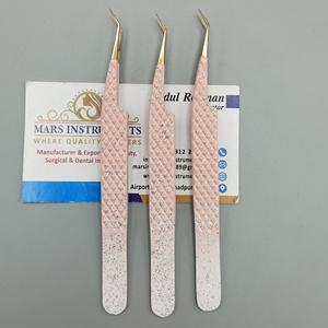 Pinzas de extensión de pestañas individuales de acero inoxidable japonés curvo de 45 grados dorado, pinzas de pestañas con agarre de diamante, revestimiento en polvo - Product Image 1
