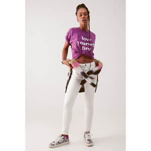 Pantalones vaqueros ajustados de cintura alta para mujer, transpirables, elásticos, estilo cargo, en color crema con decoración sencilla y rasgados - Product Image 5