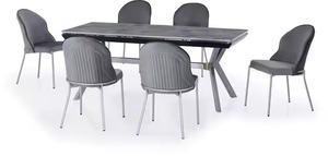 ชุดรับประทานอาหารโลหะหรูหราแบบยืดได้สำหรับใช้ในบ้านโรงแรมสไตล์โมเดิร์นโมเดิร์นโมเดิร์นแบบเหล็ก MDF คุณสมบัติปรับได้ห้องรับประทานอาหารห้องครัววิลล่า - Product Image 5